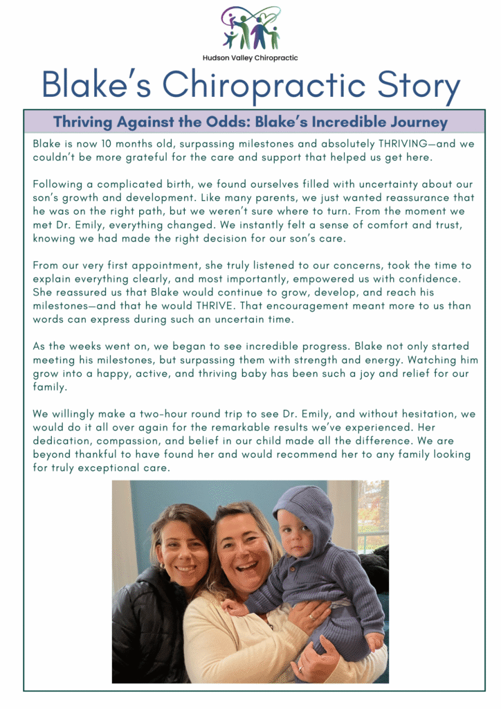 Blake's Chiropractic Story with Dr Emily Bobson at Hudson Valley Chiropractic.