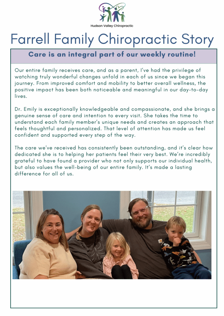 The Farrell Family's Chiropractic Story with Dr Emily Bobson at Hudson Valley Chiropractic.