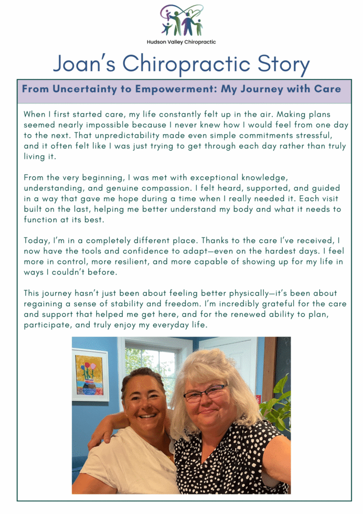 Joan's Chiropractic Story with Dr Emily Bobson at Hudson Valley Chiropractic.