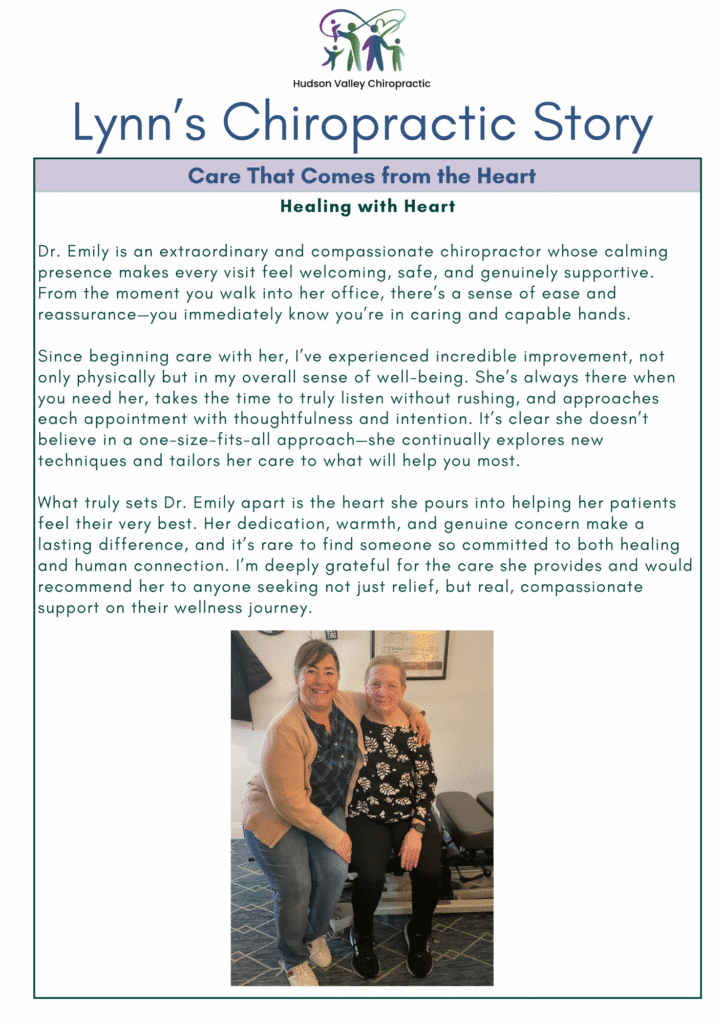 Lynn's Chiropractic Story with Dr Emily Bobson at Hudson Valley Chiropractic.