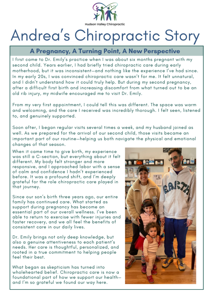 Andrea's Chiropractic Story with Dr Emily Bobson at Hudson Valley Chiropractic.