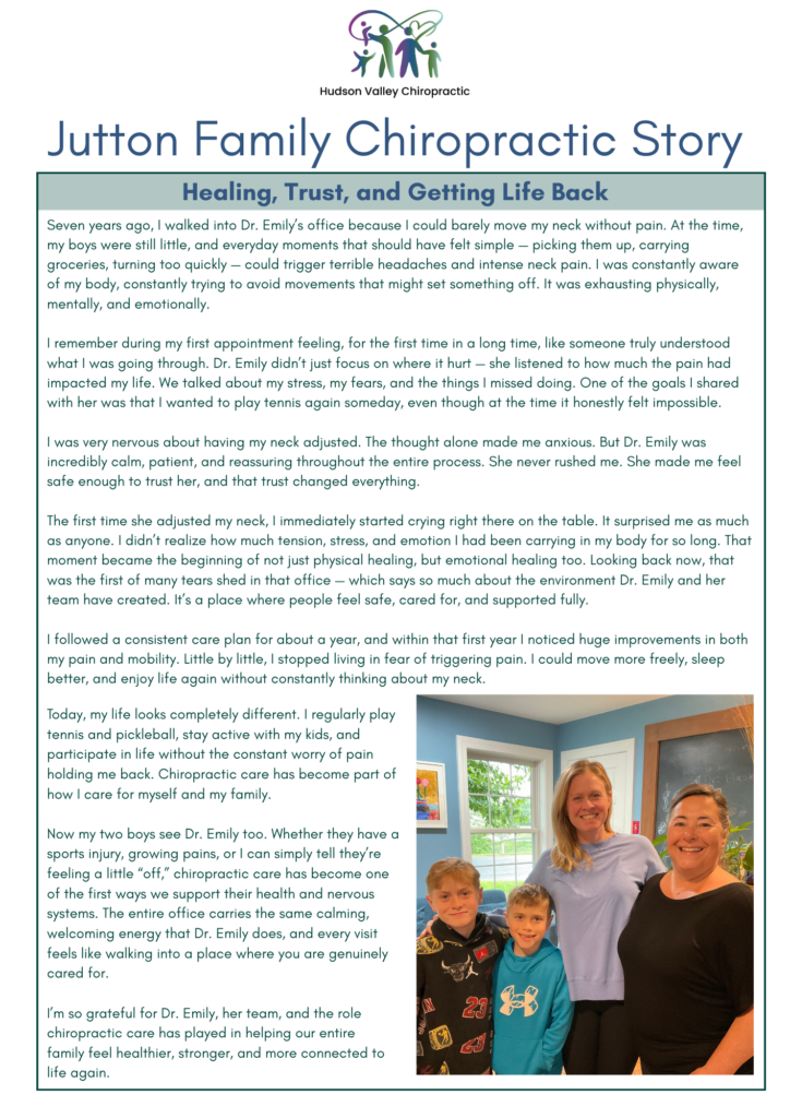 The Jutton Family's Chiropractic Story with Dr Emily Bobson at Hudson Valley Chiropractic.