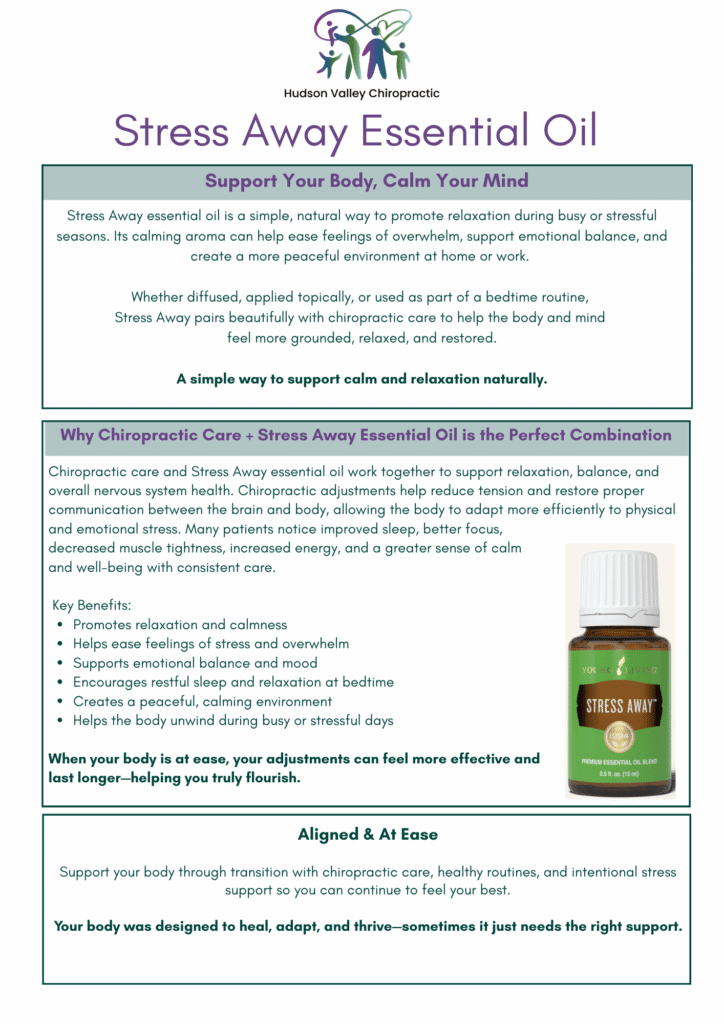 Stress Away Essential Oil product description for Hudson Valley Chiropractic