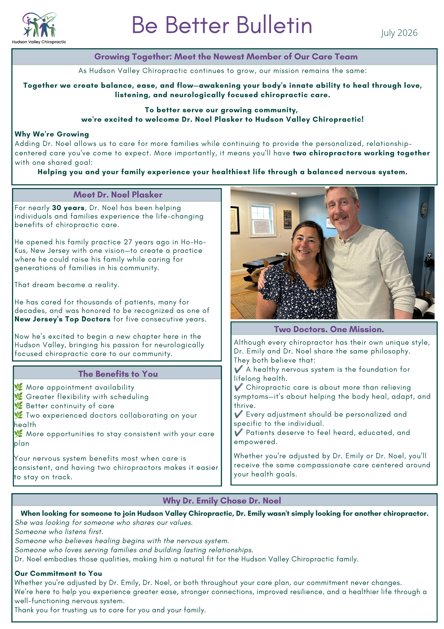Be Better Bulletin, July 2026 newsletter from Hudson Valley Chiropractic