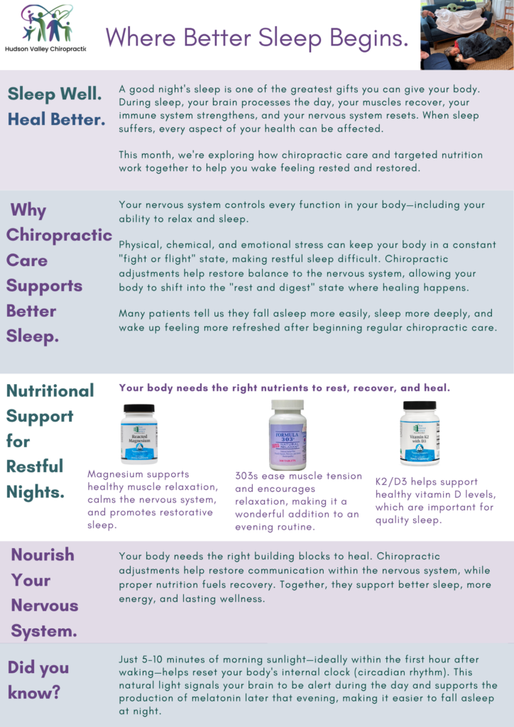 Brochure about ways to sleep better with chiropractic care and nutritional supplements.